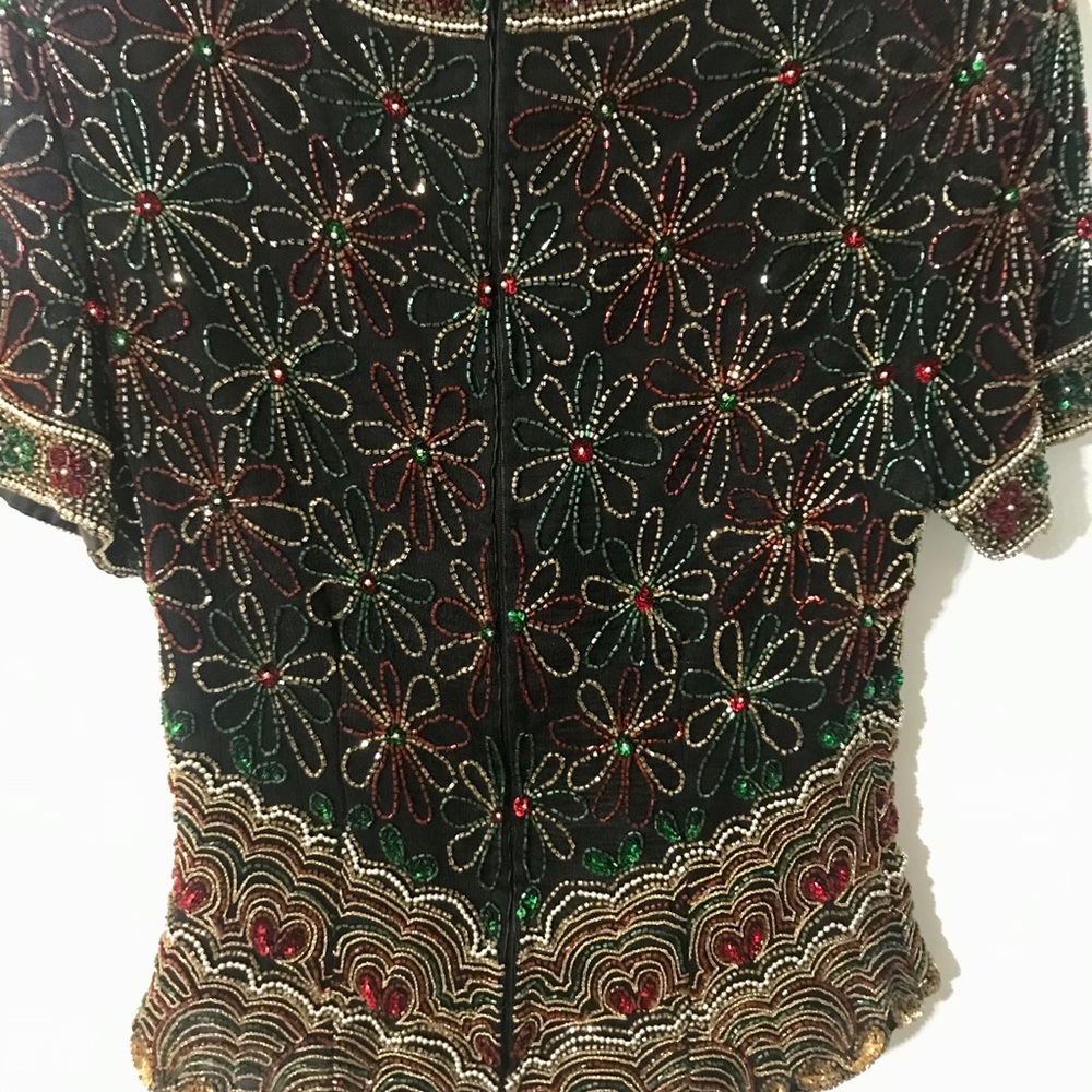 Vintage Lawrence Kazar black silk floral top - Picture 4 of 5